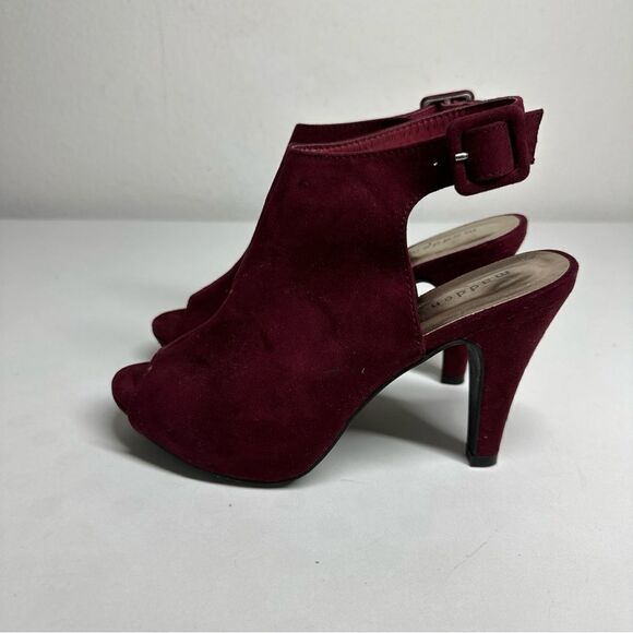 Madden Girl Burgundy Minimalist Buckle Peep Toe Stiletto Heeled Booties Size 6 - Picture 3 of 12